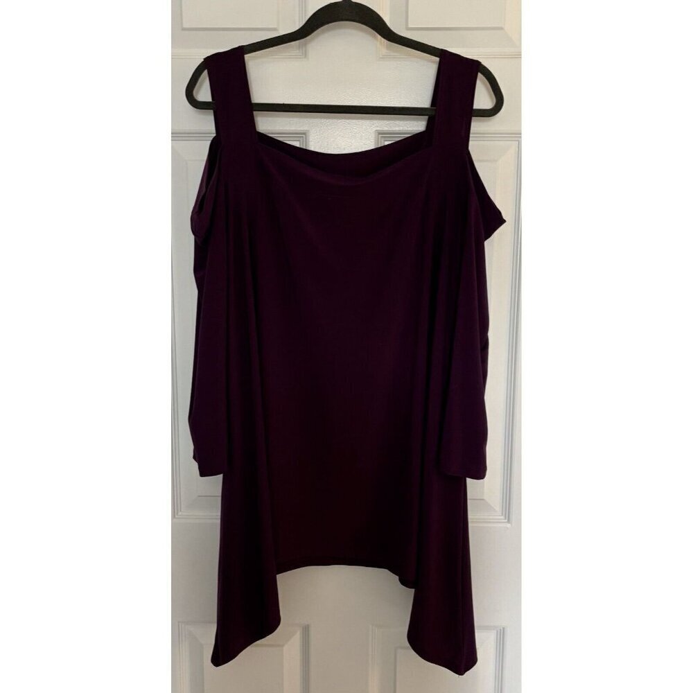 CARIBE Cold Shoulder Purple Asymmetrical Top Size 1X Plus Figure Flattering EUC